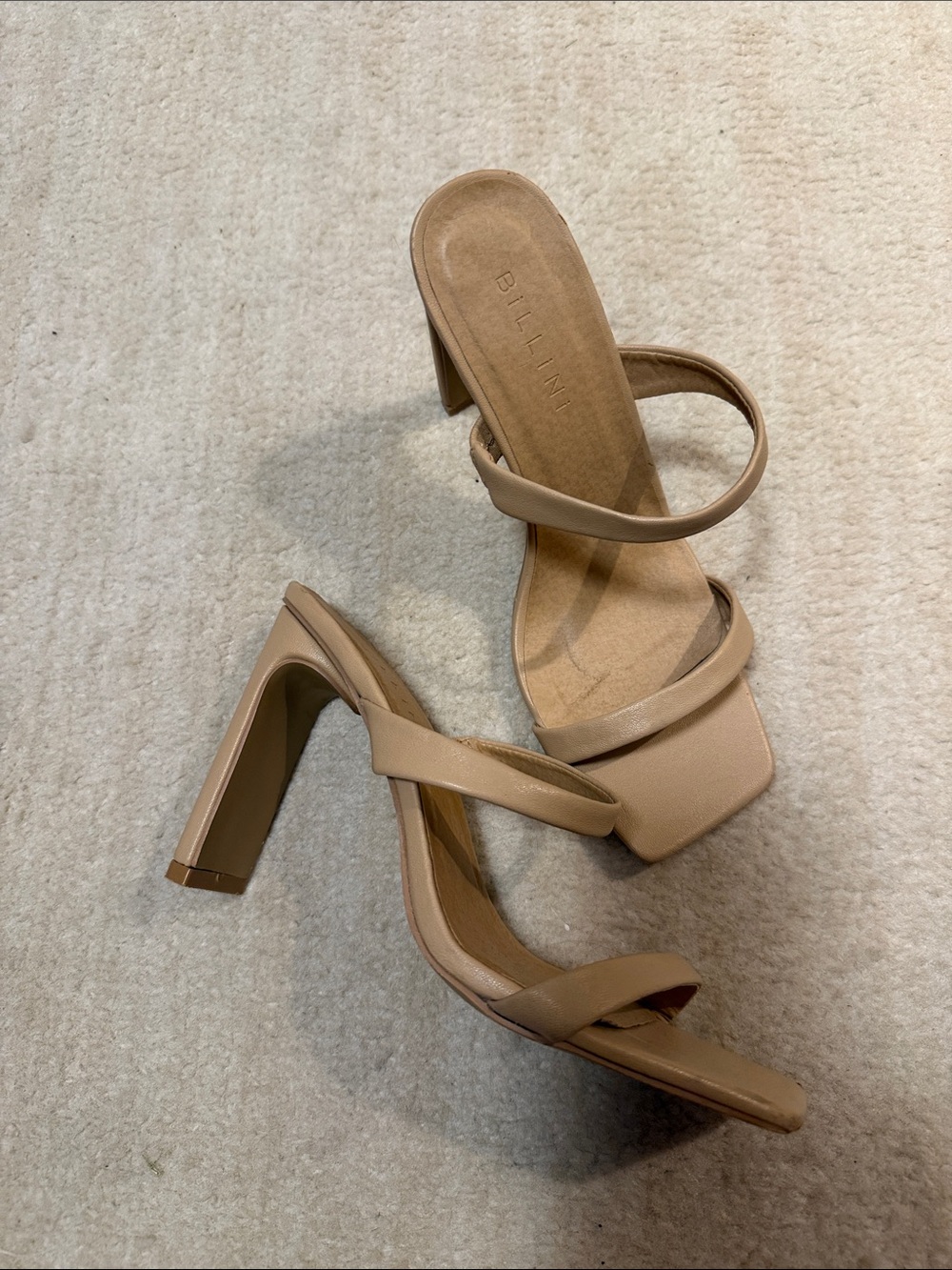Billini Beige Strappy Square-Toe Block Heel Sandal